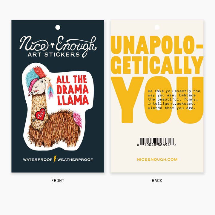 Nice Enough Stickers – wholesale Klistermärke – Drama Lama - 3" konstklistermärke