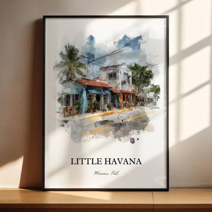 Klein Havana Miami Kunst, Klein Havana Print, Klein Havana Aquarel, Miami Florida Cadeau, Reisprint, Reispapier, Inwijdingscadeau voor wholesale door Premium Travel Art
