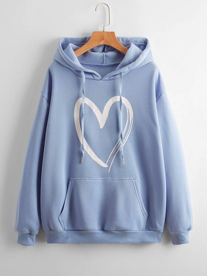 Flarix - Wholesale Blouse - Women's - heart print kangaroo pocket drawstring hoodie5