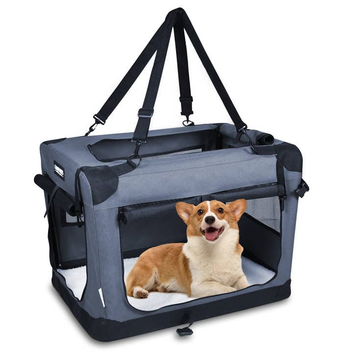 Jespet - Wholesale Pet Carrier - Cat/Dog - Jespet Indoor & Outdoor 3-Door Collapsible Soft-Sided Dog, Cat & Small Pet Crate, Gray, 27''