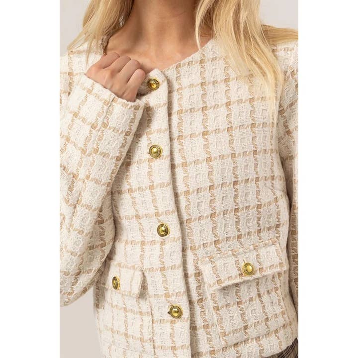 Gold Button Plaid Tweed Jacket for wholesale by Apolline