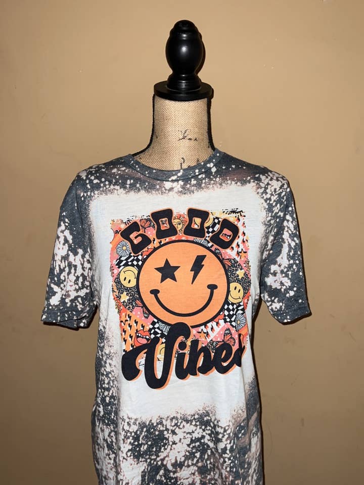 Good Vibes Retro - Bleached Tee for wholesale by 478 Designs