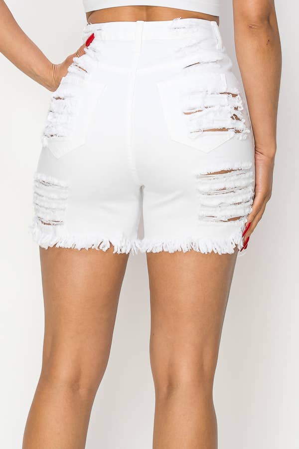 The Map Jeans - Wholesale Shorts - Women's - Women's Casual Destroy Short White Jeans N817011
