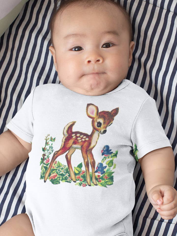 Woodland Deer Organic One Piece Baby Bodysuit for wholesale by Acme. Baby Co. LLC