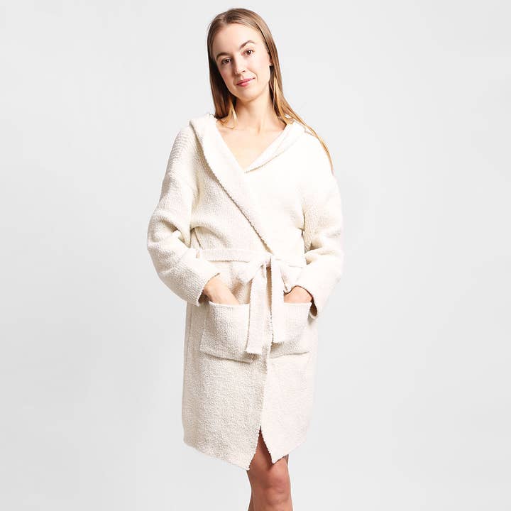 Fashion City - Wholesale Robe - Women's - Solid Color Soft Hooded Robe w Pocket