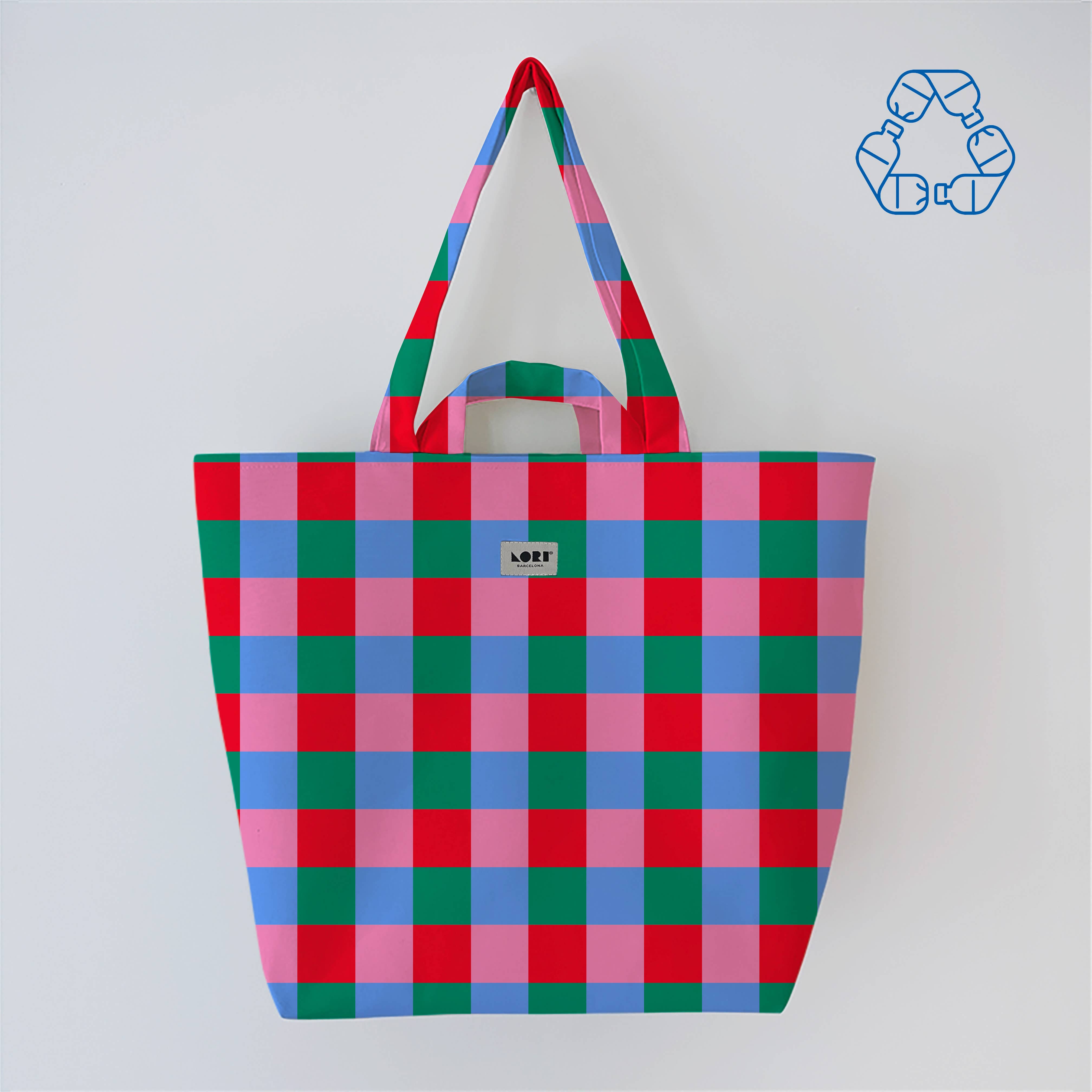 Lori Barcelona - Wholesale Tote Bag - Women's - VICHY Checkered Handle Bag Color2