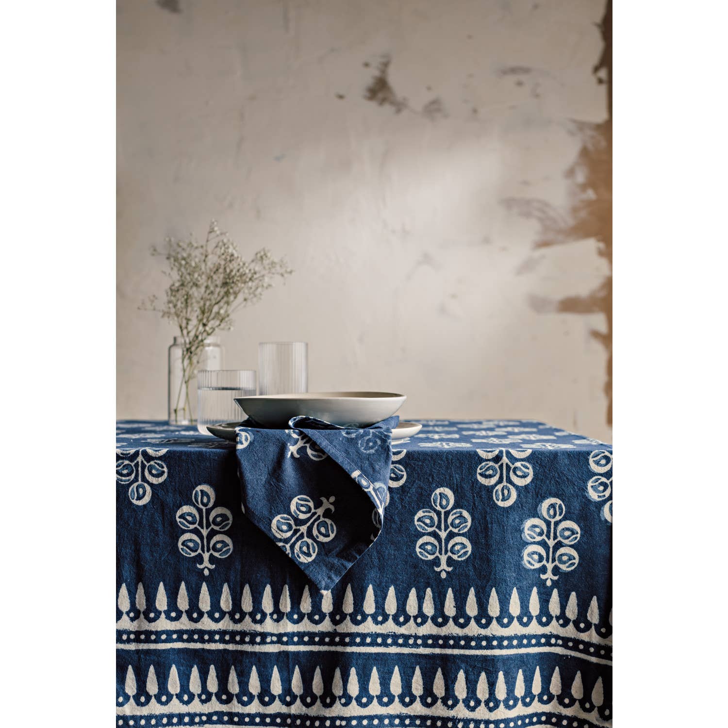 Danica Heirloom - Wholesale Tablecloth - Hawthorn Block Print Tablecloth 90 x 60 inches3