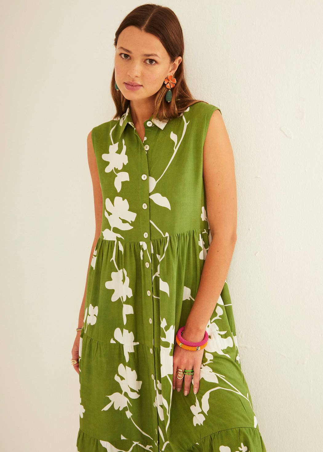 XANTIK - Wholesale Dress - Women's - Green Silhouette Button Strap Dress