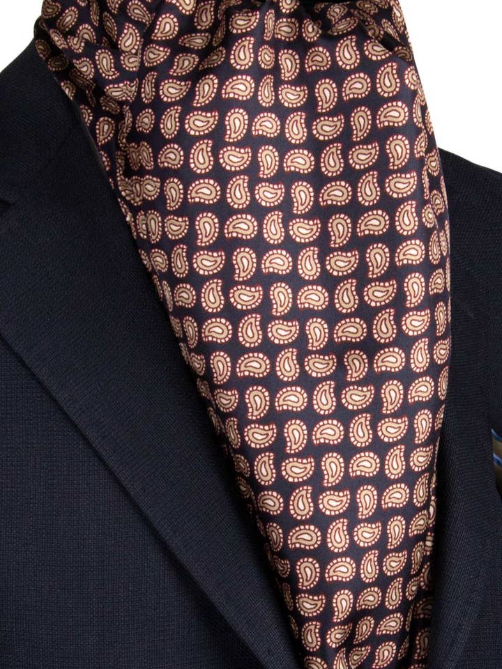 Blå Paisley Bordeaux Vit Beige SF10 Enbladig Sidenhalsduk för wholesale av Graffeo Cravatte