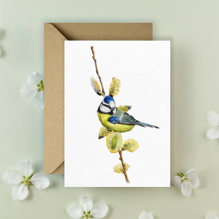'Blue tit' Greeting Card for wholesale by Kimberley Dewhurst Art