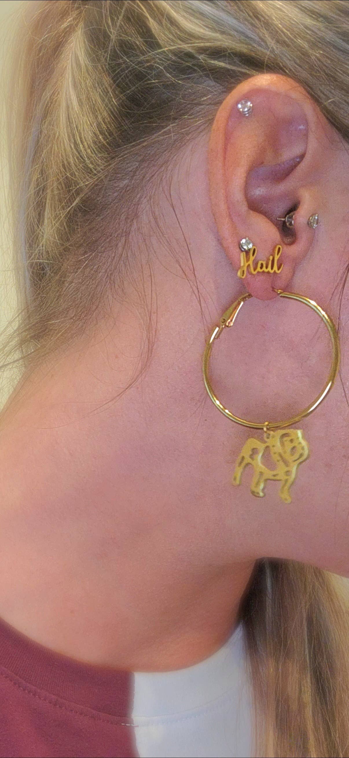 Steele Sloan Designs - Wholesale Dangle Earrings - Bulldog Earrings-Gold Hoop Bulldog GameDay Earrings3