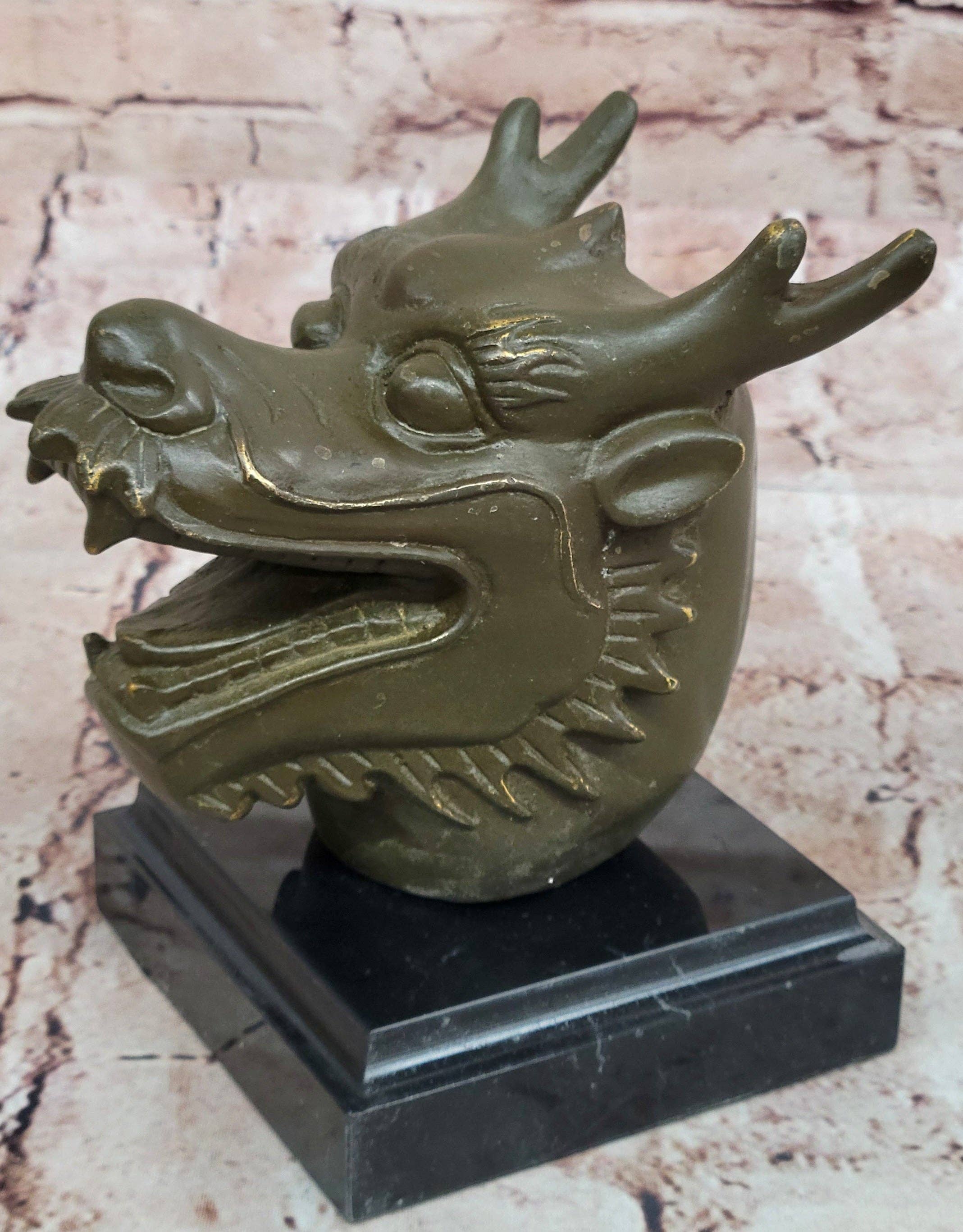 Bronzhaus – wholesale Sculpture – Bronze Dragon Head Bust on Marble Base – Chinese Zodiac Sculpture3
