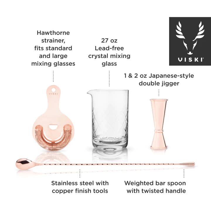 Viski - Wholesale Bar Tool - Summitâ„¢ Copper-Plated Mixologist Barware Set - Set of 4