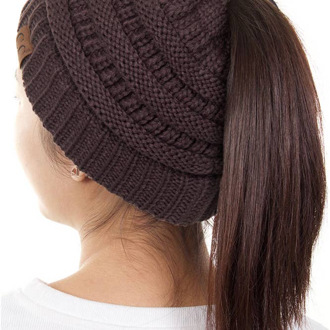 Hana - Wholesale Beanie – Women's - C.C Solid Color Ponytail Messy Bun Beanie2