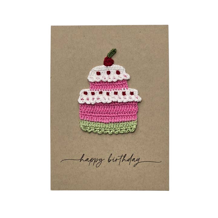 Hand-Crocheted Birthday Cake Greeting Card for wholesale by Melange Collection