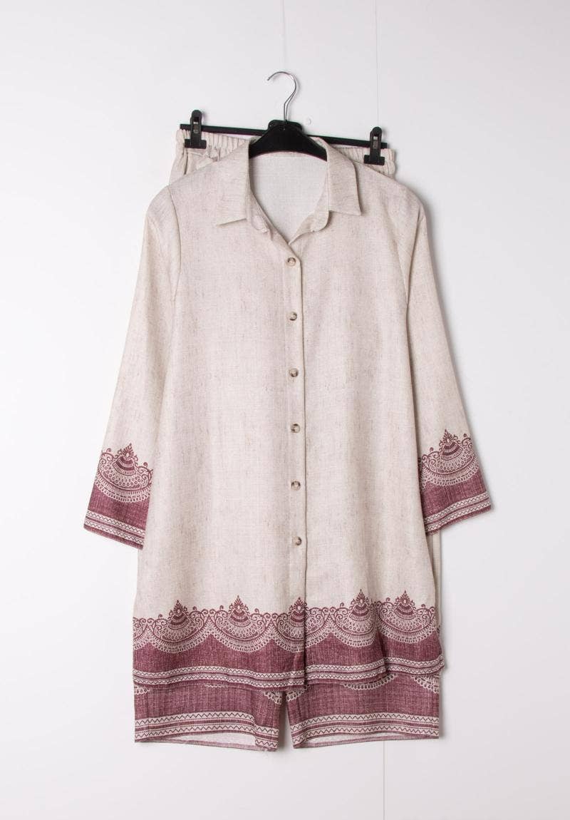 LUSA MODE – Engroshandel Top- og buksesæt (IKKE Loungewear) - Dame – Elegant sæt med trykt skjorte og bukser1