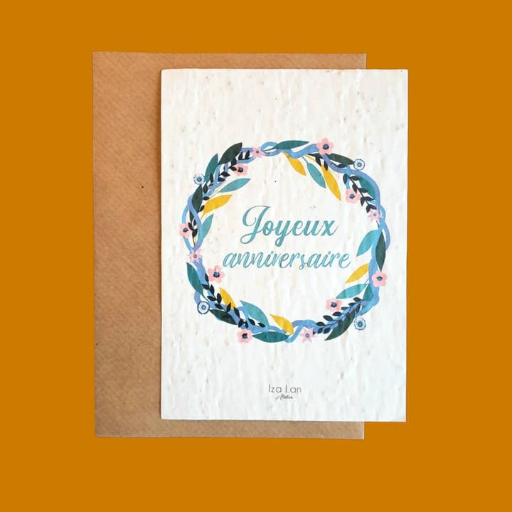 Carte à planter joyeux anniversaire couronne bleue pour la vente par Iza lan Atelier