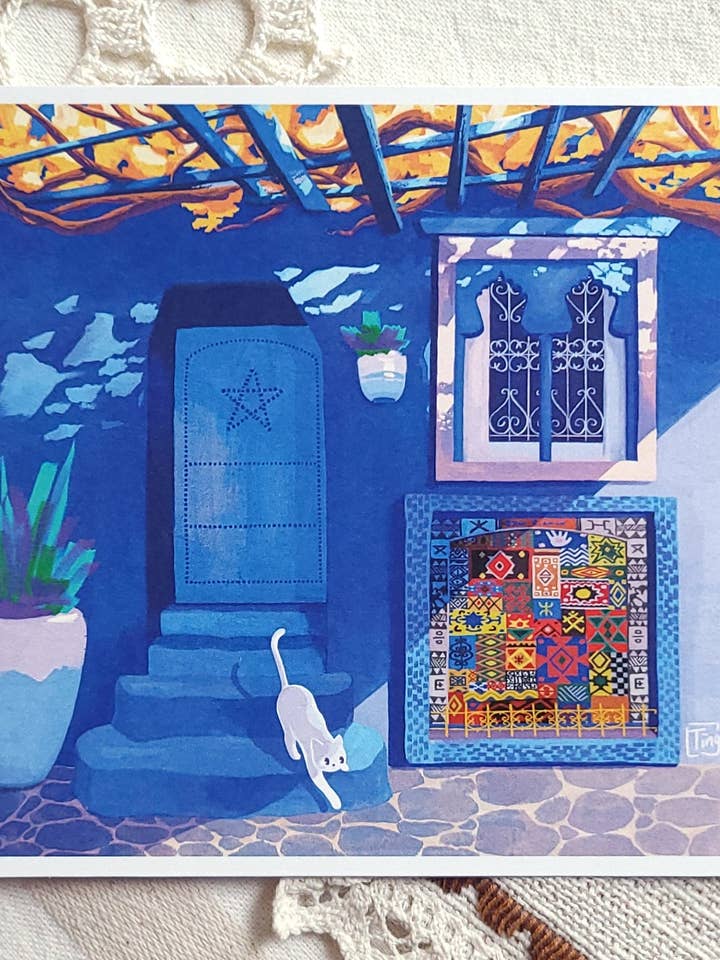 Morocco & White Cat Print for wholesale by Ting Draws