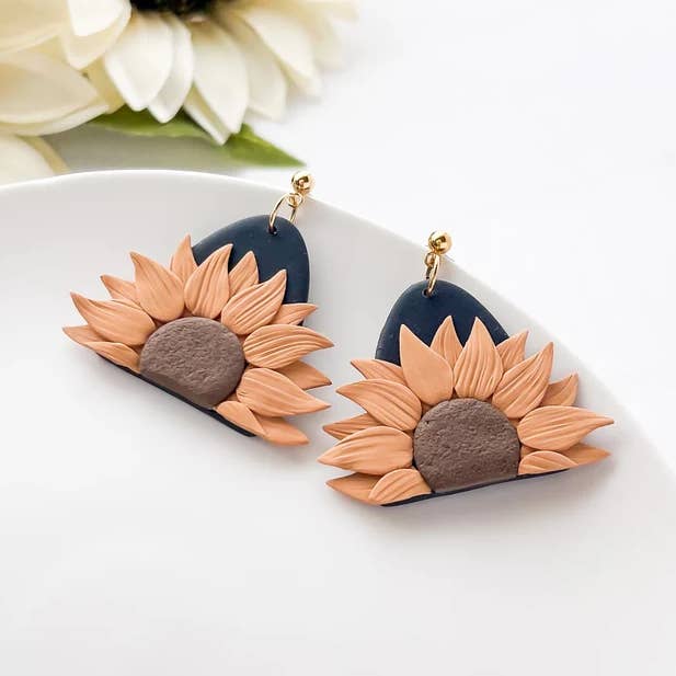 Sunflower Clay Dangle Earrings, Boho Earrings, for wholesale by My Sister’s Things