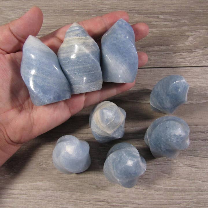 Blue Calcite Flame - Polished Crystal Wholesale for wholesale by Keystone Crystals