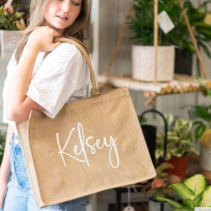 Bodhi Life Design - Wholesale Tote Bag - Women's - Monogram Burlap Tote Bag, Monogram Beach Bag, Custom Tote