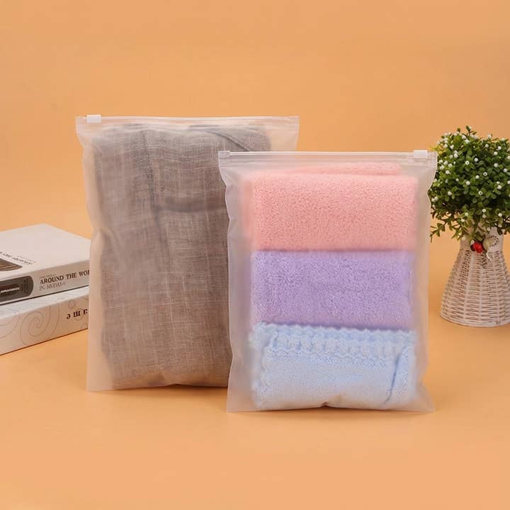 50pcs, 5 sizes Frosted Transparent clothing zipper poly bag for wholesale by ByHome