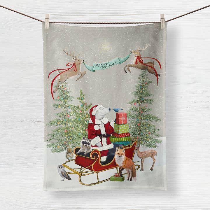Cathy Walters Art - Wholesale Tea Towel - Santa Claws Tea Towel0