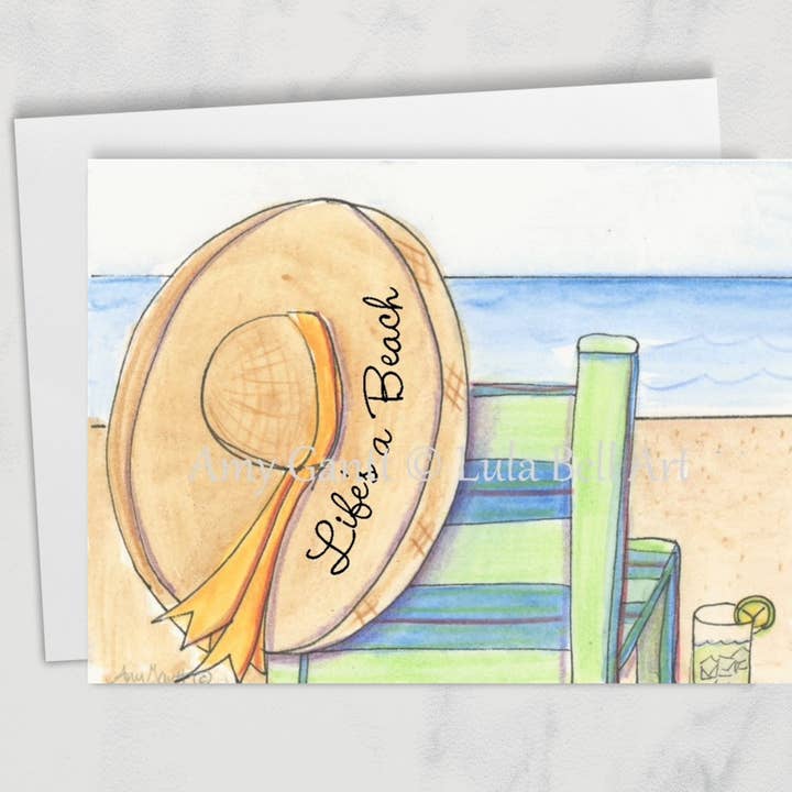 Birthday - Life's a Beach Hat Greeting Card for wholesale by Lula Bell Cards and Gifts