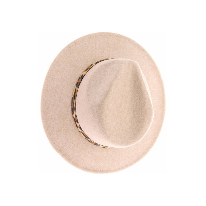 C.C Beanie - Wholesale Fedora - Women's - Leopard Trim Vegan Fabric C.C Panama HAT WF2