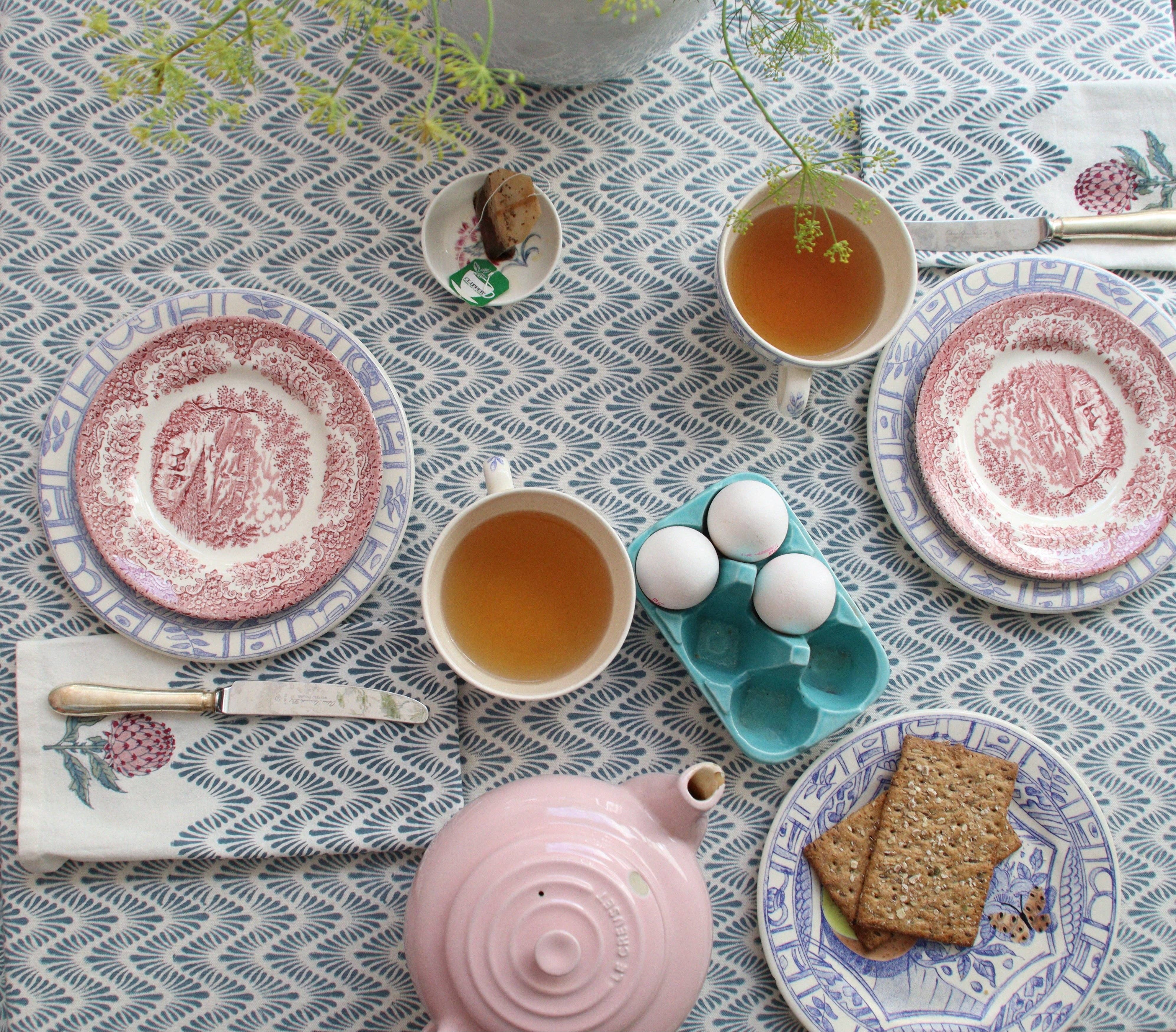 Rozablue - Wholesale Tablecloth - Handblockprinted Tablecover | Waves Blue