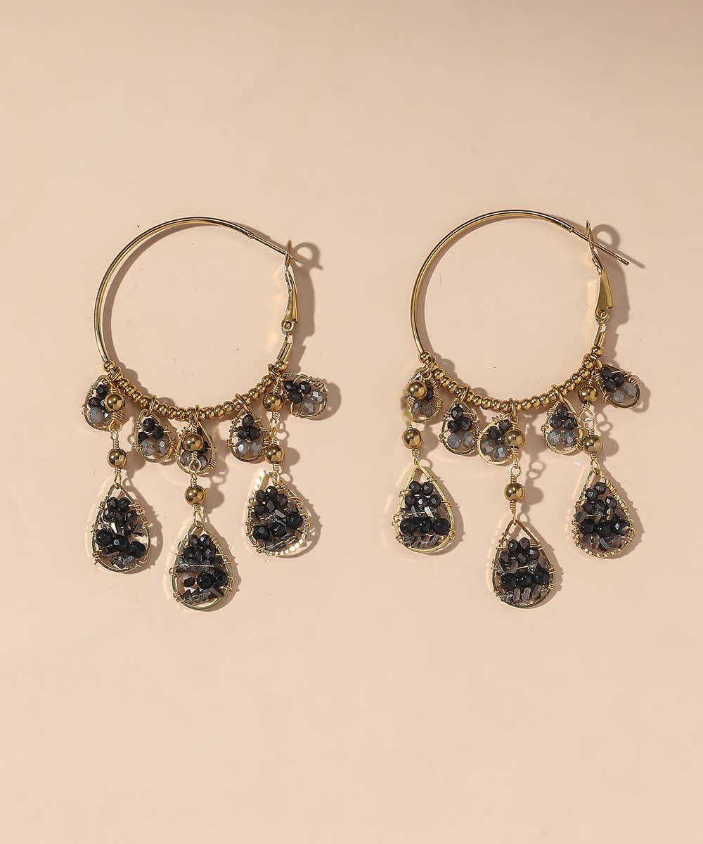 Blossom bijoux - Wholesale Dangle Earrings - BO Stud Hoops Stainless Steel Crystal Beads 25BOA0030