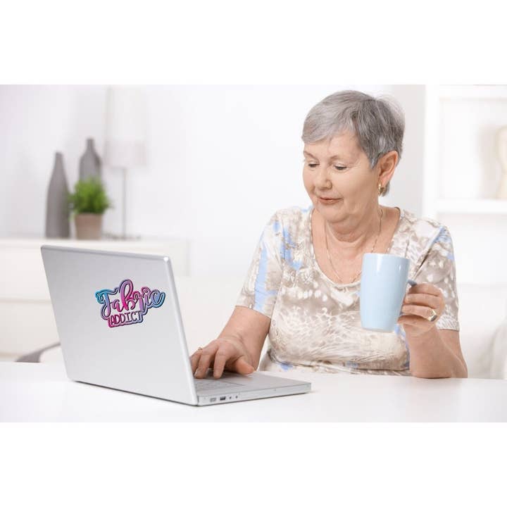 Vibrant 3' x 2' Fabric Addict Sticker, Eye-Catching Laptops for wholesale by Sticky Quilts