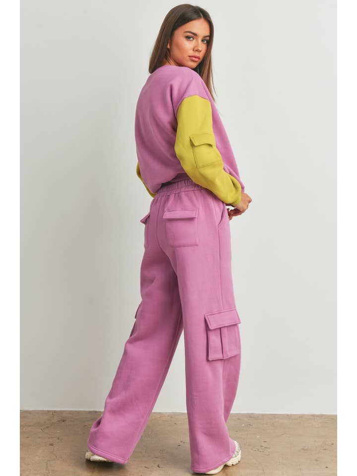 BUTTERMELON - Vendita all'ingrosso Pantaloni sportivi/da jogging loungewear - Donna - Pantaloni della tuta cargo in pile Terry con tasche laterali - BMP714010