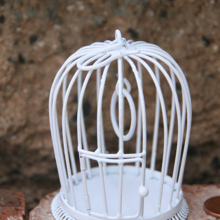 Home Kreation by KK dba Kraft Klub - Wholesale Bird House - HANDMADE WHITE MINI HANGING BIRD CAGE W/DOOR