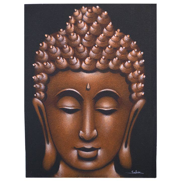 Peinture de Bouddha faite à la main avec finition en sable cuivré pour la vente par Ancient Wisdom
