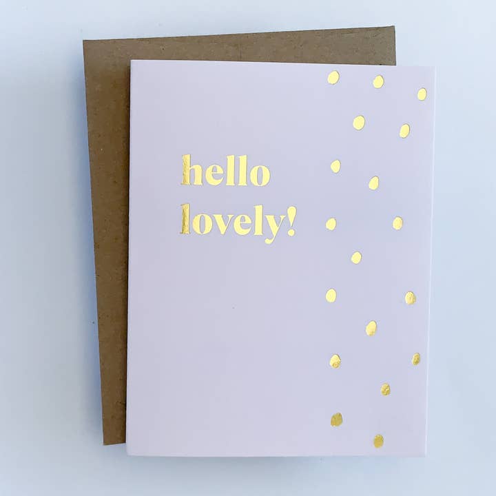 Hej Hello Guld Folie Prickar Hälsningskort för wholesale av Blue Leaf Design Co.