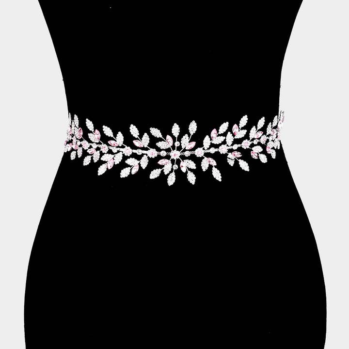 Sensibling Corp. - Wholesale Belt - Women's - Marquise Crystal Floral Rhinestone Sash Ribbon Wedding Belt