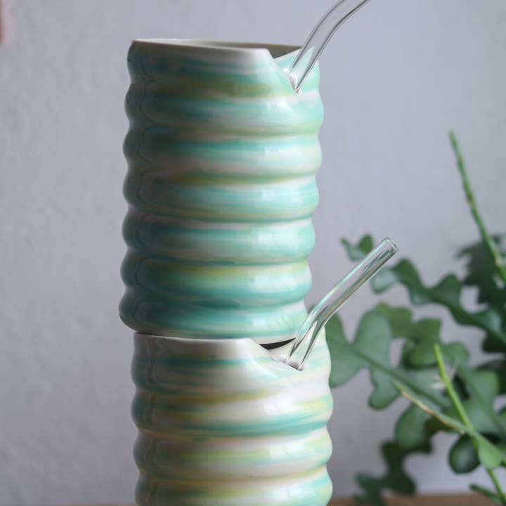 Cedar Sun Ceramics - Wholesale Drinking Glass/Cup - Pottery Straw Tumbler | Adult Sippy Cup | Finger Painted