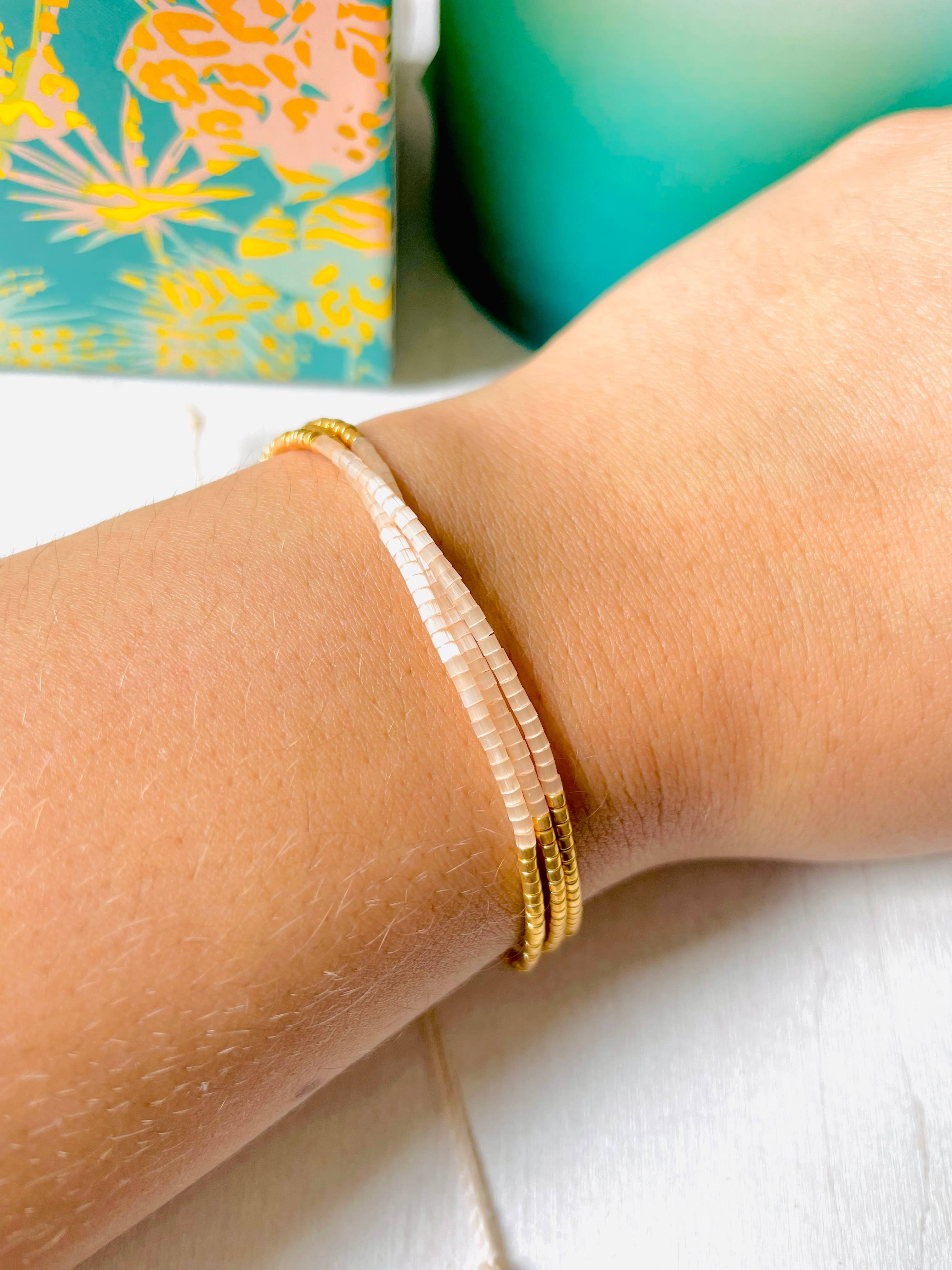 Atelline - Wholesale Beaded Bracelet - Adjustable Miyuki Pearl Bracelet in Waxed Cord, Rocaille2