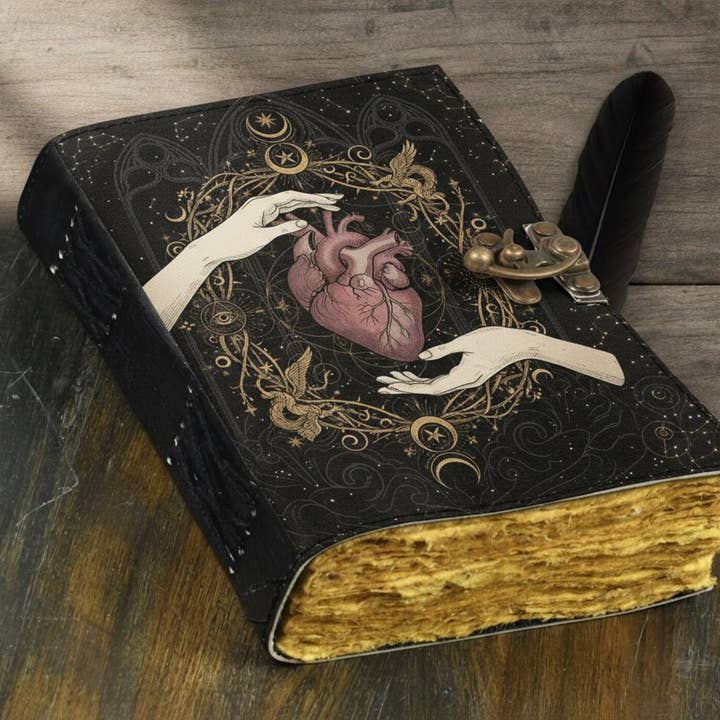 Handmade Sacred Heart Leather Journal with Brass Clasp for wholesale by MNM HANDICRAFTS