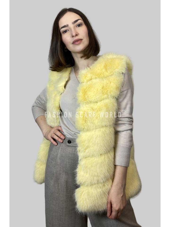 Fashion Scarf World - Wholesale Outerwear Vest - Women's - Plain Faux Fur Stripe Gilet Jacket