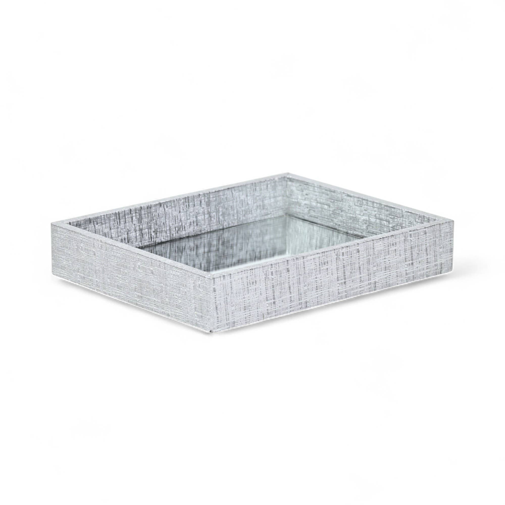 Cheungs Home Decor - Wholesale Decorative Tray - Mirrored Wood & Vinyl Fabric Themed Overlay Tray | Silver0
