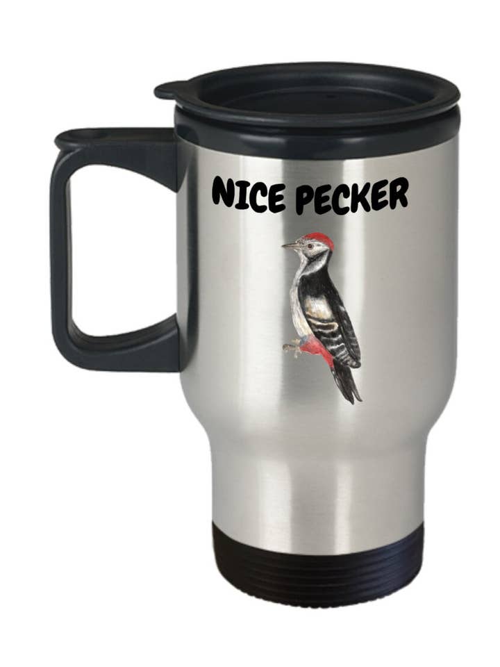 Nice Pecker - Tasse de voyage Funny Rude Woodpecker, Birdwatcher pour la vente par Happy Jan Designs