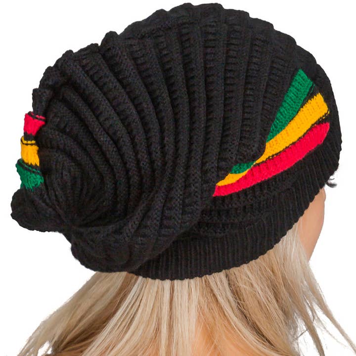 Cap Zone - Wholesale Beanie - Women's - Diagonal Tri-Stripe Reggae Dreadlock Rasta Tam1