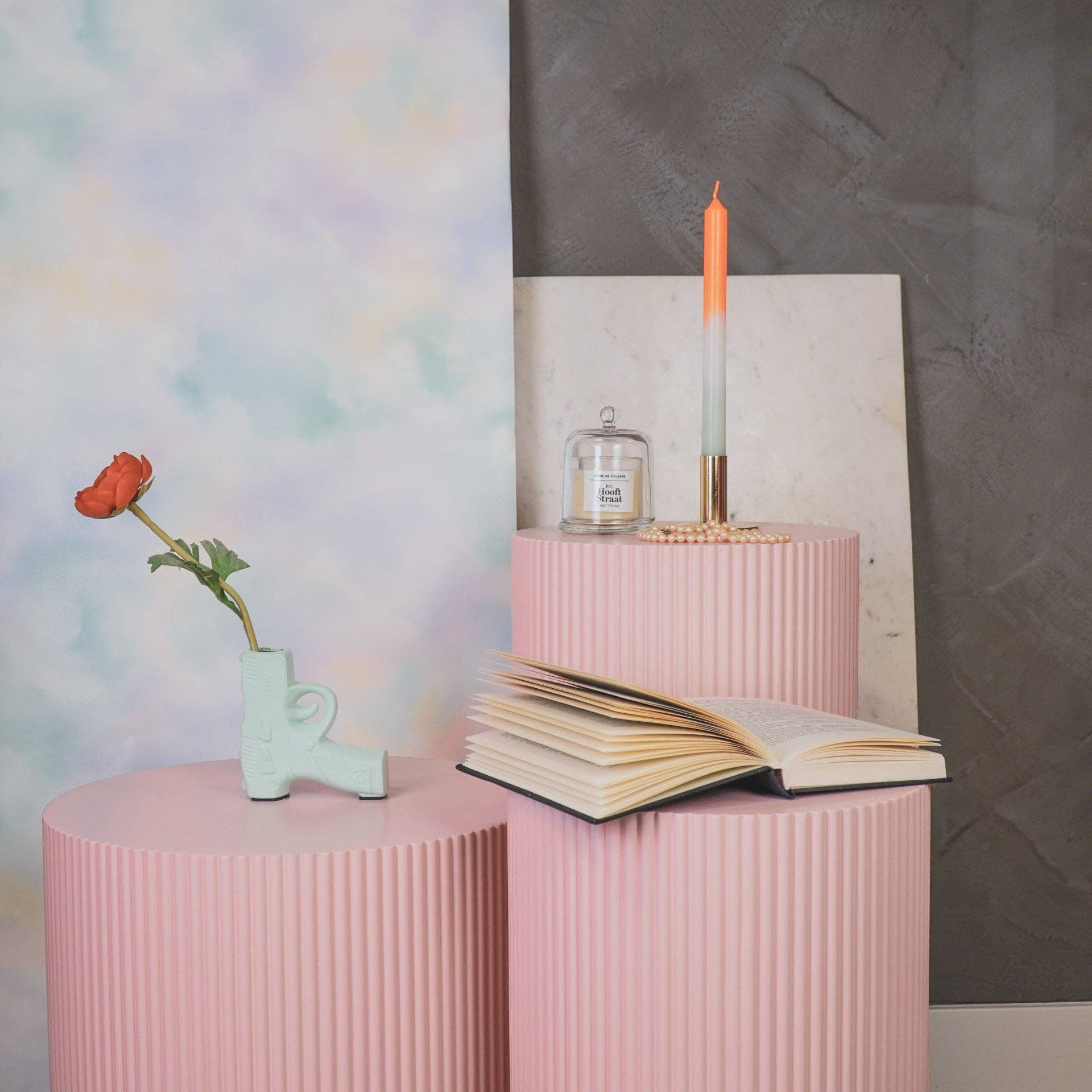 Housevitamin bv - Wholesale Taps toelopende kaars/kandelaar - Taps toelopend - Dipdye - Was - Oranje/Wit/Mintgroen - S42