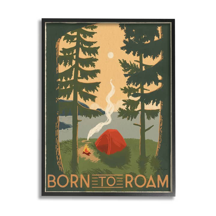 Born to Roam Phrase Tente de camping rustique BK encadrée pour la vente par Stupell Industries