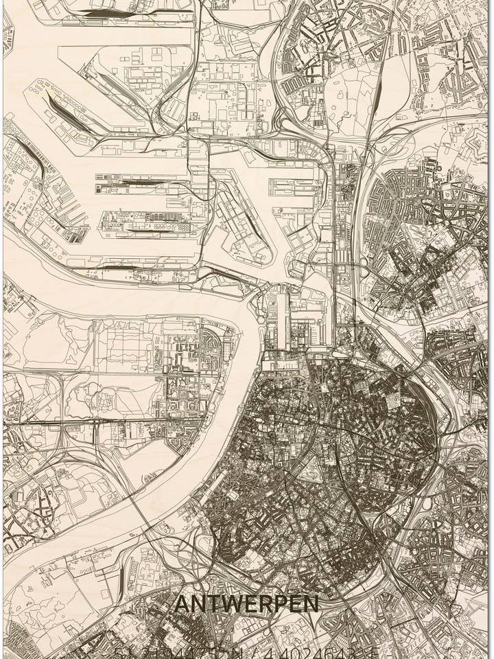 Wooden wall decoration Citymap Antwerp XL för wholesale av Brandthout.