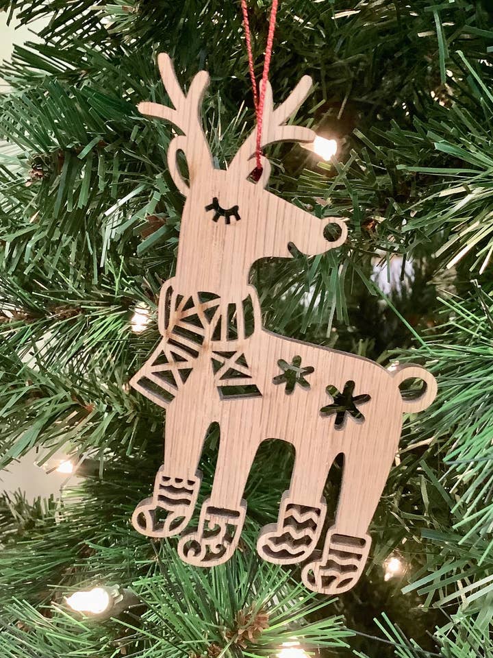 Wood Ornament - Reindeer Snowflake for wholesale by Mac’s Boys, LLC
