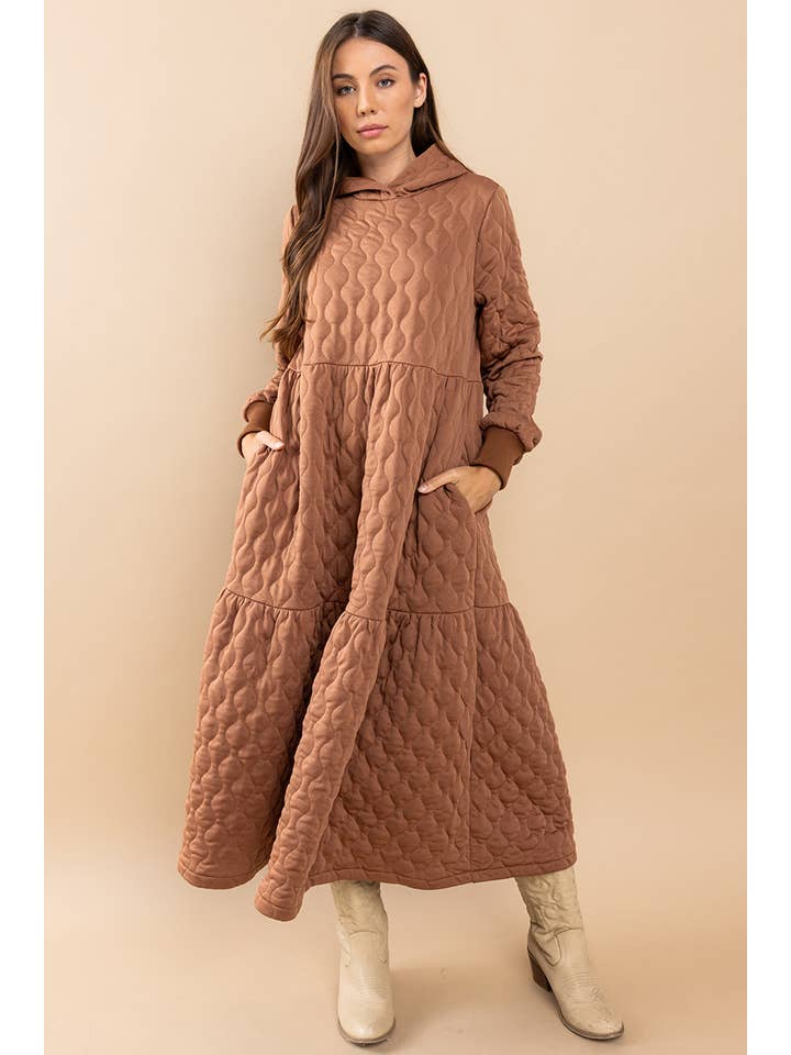 Ces Femme USA - Wholesale Dress - Women's - DC51612SA / Quilted Maxi Dress with Hoodie