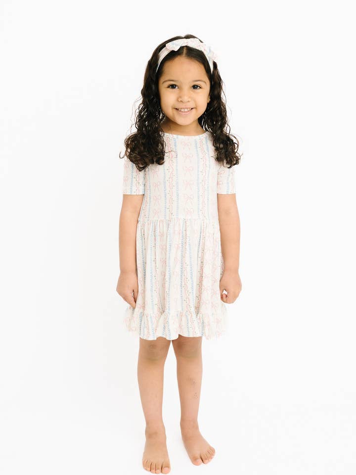 Dainty Bows Short Sleeve Bamboo Dress for wholesale by Little One Shop